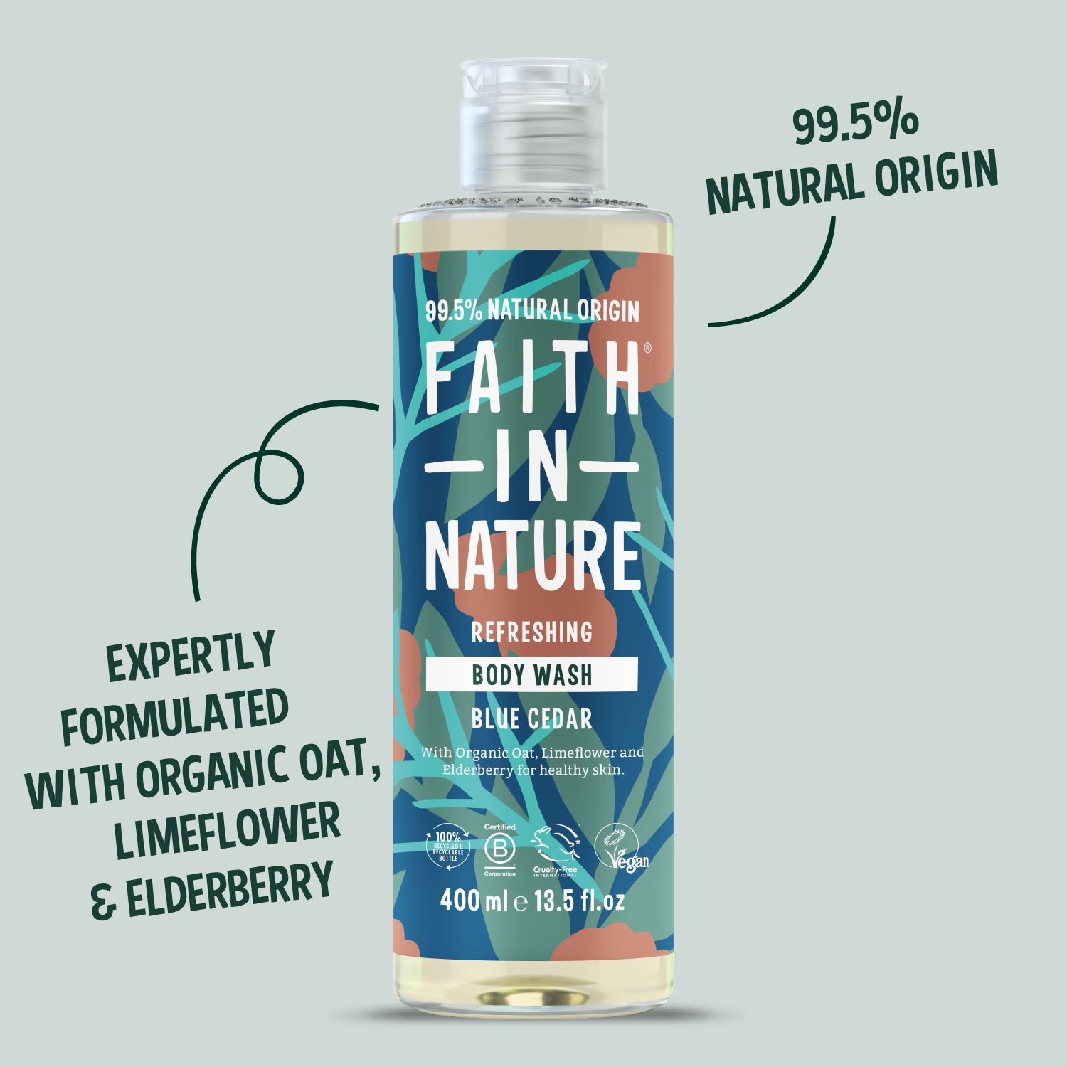 Faith In Nature 400ml blue cedar shower gel