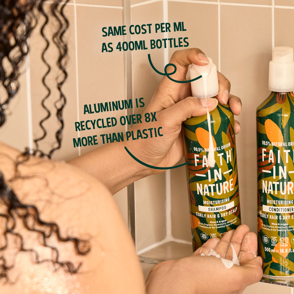 Faith In Nature 500ml aluminium shea & argan shampoo for curly hair