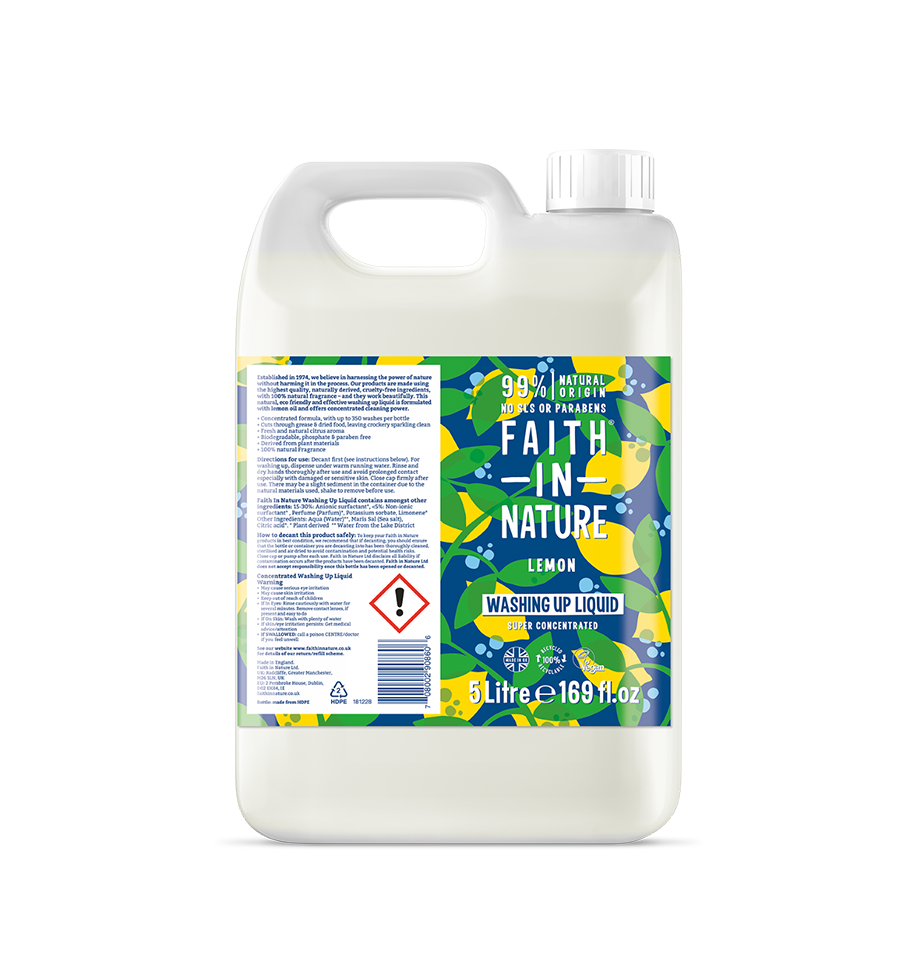 Lemon 5L Natural Washing Up Liquid Refill - Bulk Buy Washing Up Liquid - Faith In Nature