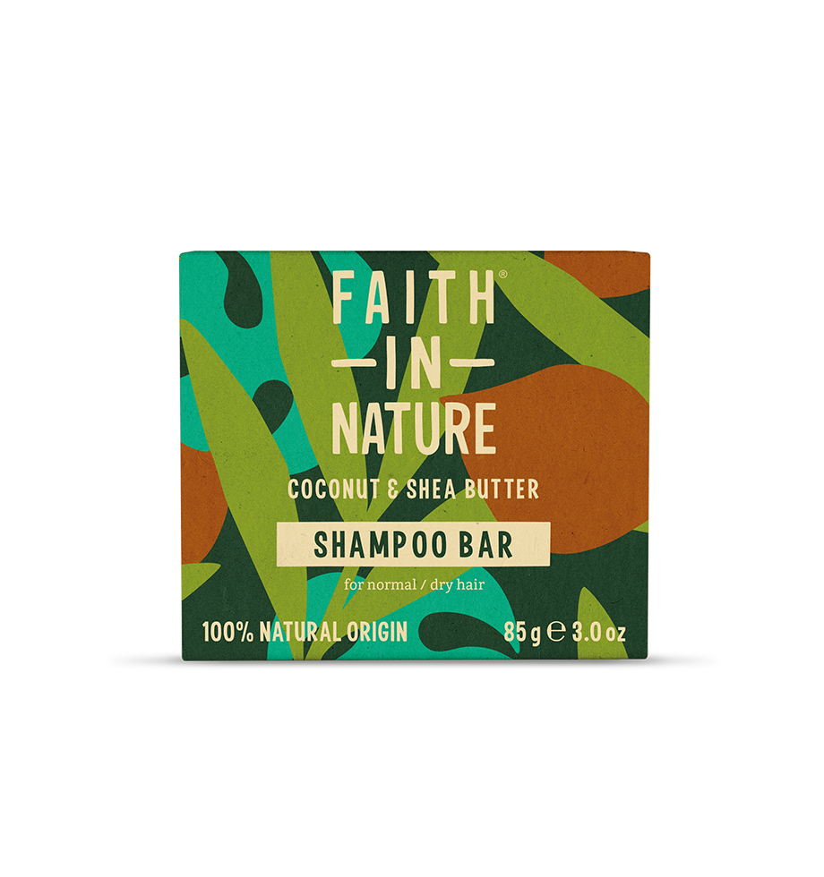 Coconut & Shea Butter Natural Shampoo Bar - Plastic free & zero-waste - Recyclable Cardboard Packaging - Faith In Nature