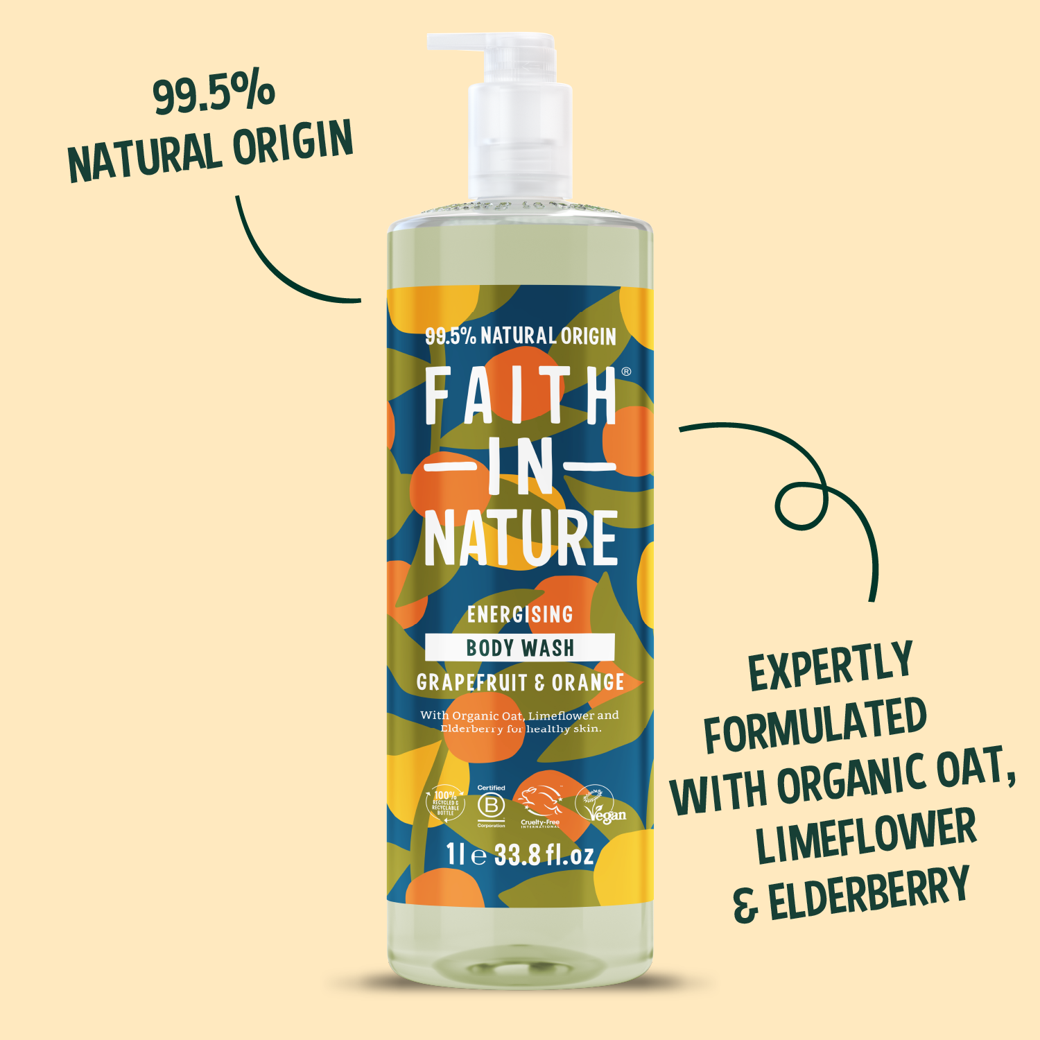 Faith In Nature 1L energising orange oil shower gel