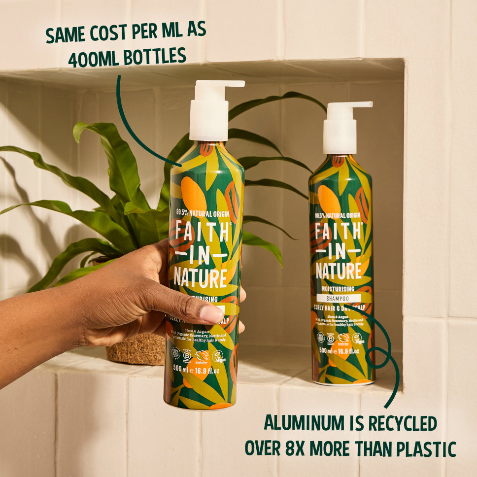 Faith In Nature 500ml aluminium shea & argan shampoo & conditioner set for curly hair