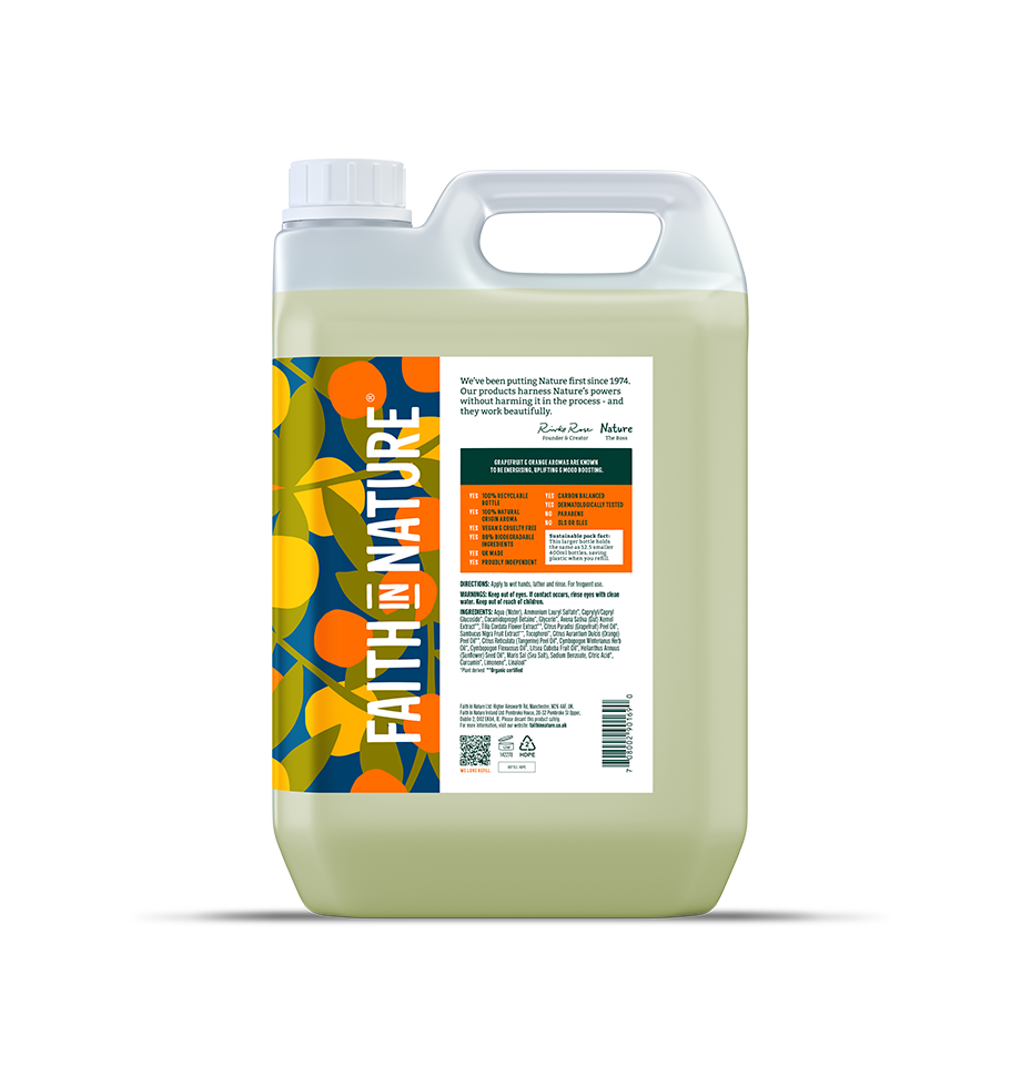 Faith In Nature Grapefruit & Orange Natural Liquid Hand Wash 5L Refill