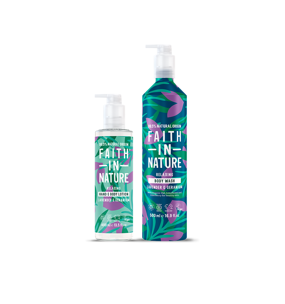 Lavender & Geranium aluminium body wash & lotion set