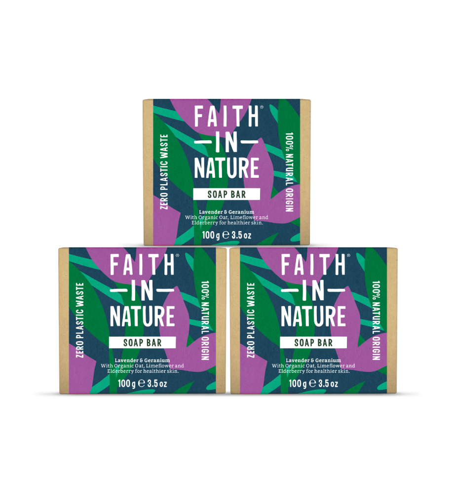 Faith In Nature 3 x Lavender & Geranium soap bars