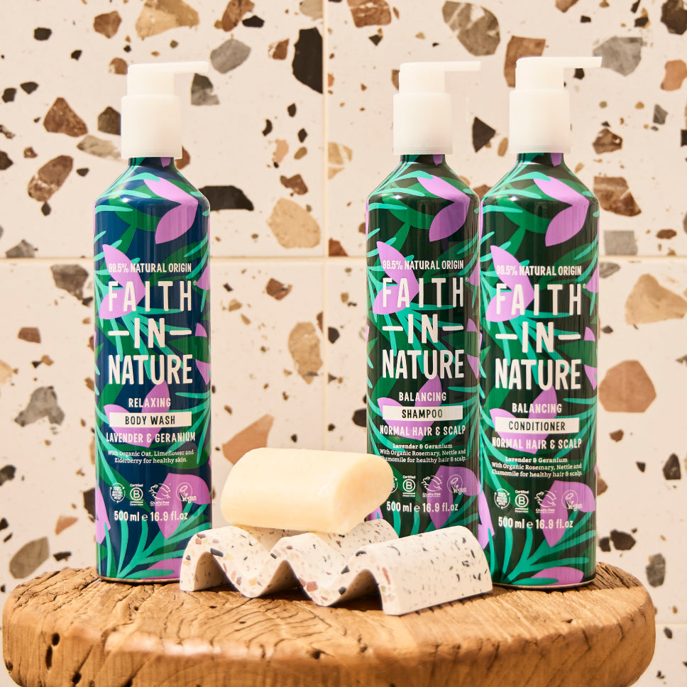 Sustainable shampoo & conditioner set lavender 500ml aluminium